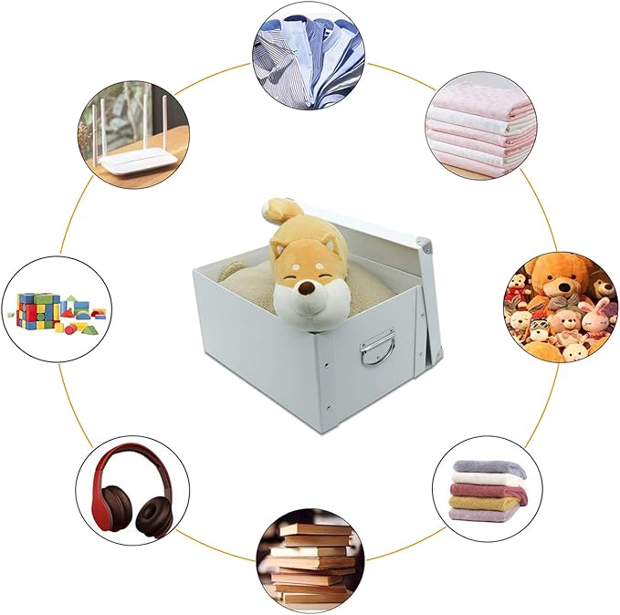 GUOZI Collapsible Storage Box, Decorative Memory Box with Lid & Metal Reinforced Corners, Cardboard File Bin with Handles, Organizer Gift Box for Keepsake Toy Photos Office Nursery Wardrobe Bookshelf