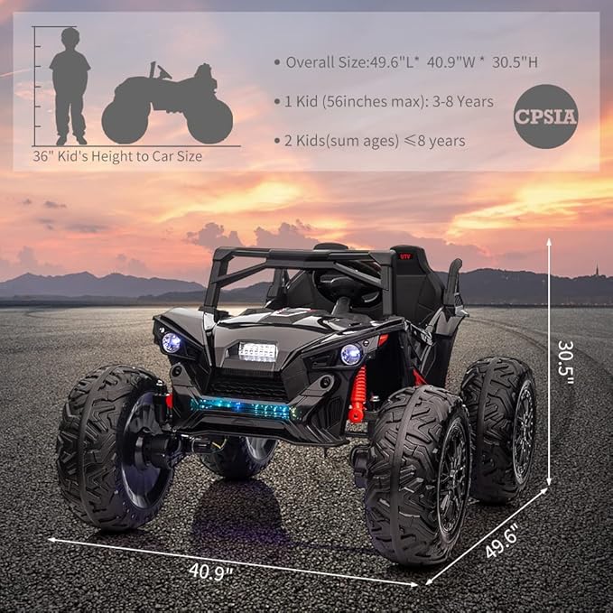 2 Seaters 24V Ride on UTV with Remote Control,10AH Battery, 400W Powerful Motors with 17" EVA Wheels, 20.5β Seat Width Electric Ride Toy with Metal Suspension,LED Lights,Music,Horn (Black)