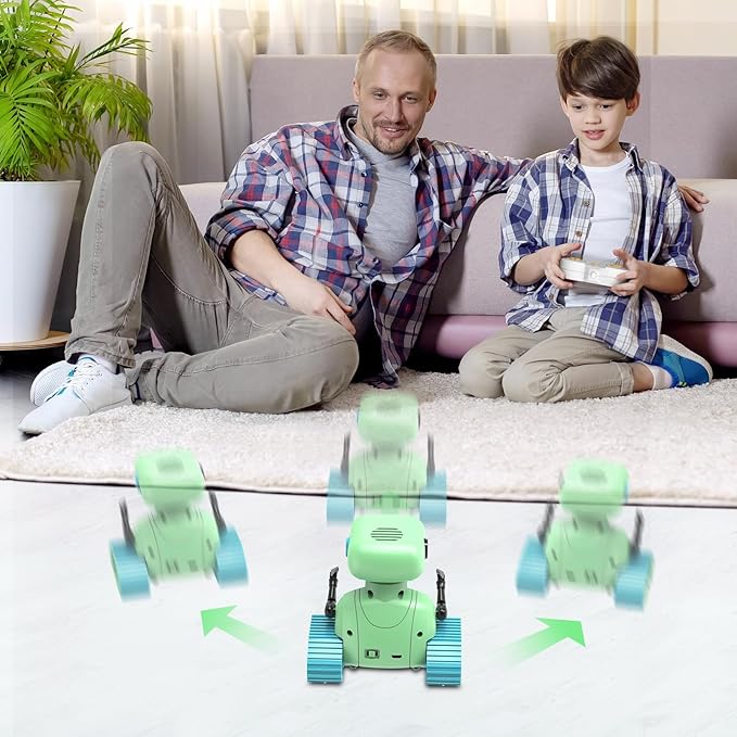 ALLCELE Robot Toys, Rechargeable RC Robots for Kids Boys, Remote Control Toy with Music and LED Eyes, Ideal Gift for Children-Green Blue
