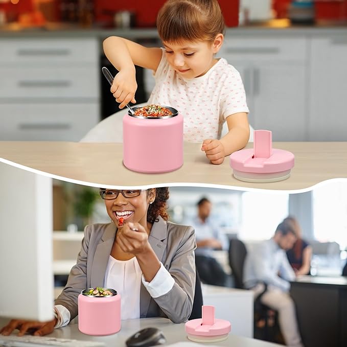 26oz Kids Thermos for Hot Food, Insulated Vacuum Food Jar with Buckle Lid, Stainless Steel Wide Mouth Leak Proof Insulated Lunch Container for School Picnic Travel, Pink