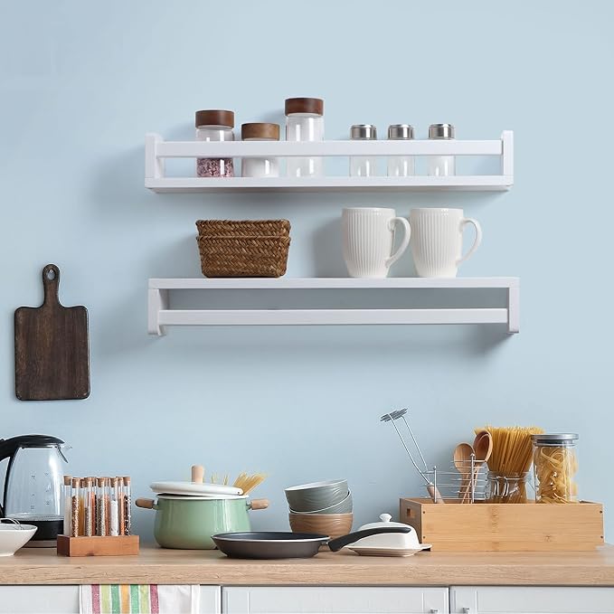 Fun Memories Nursery Book Shelves - Rustic Natural Solid Wood Floating Bookshelf for Kids - Wall Book Shelves for Kids Room (White, 24inch - 4P)