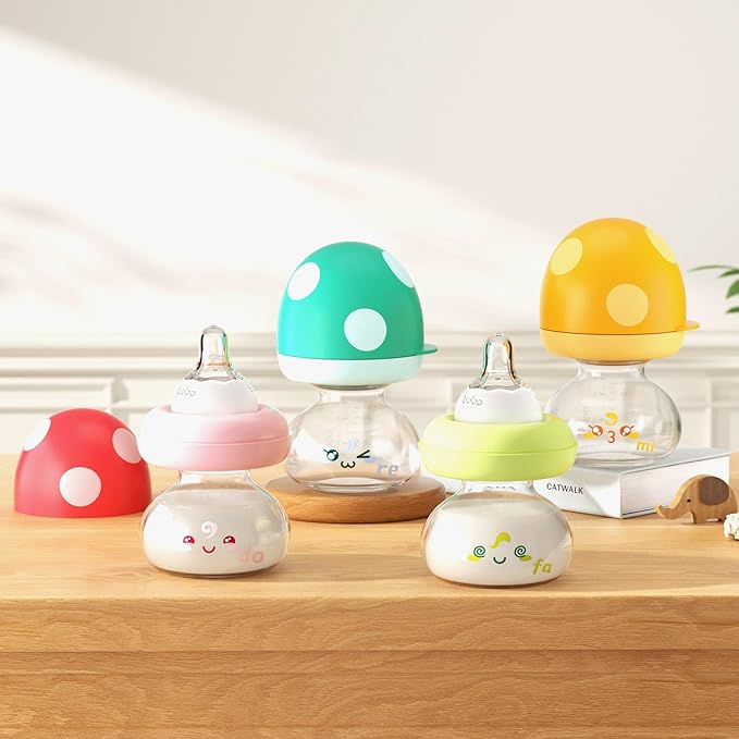 YOHKOH Newborn Glass Baby Bottles with Slow Flow Nipple for 0+ Months, Wide Neck Feeding Bottle, 2.7oz/80ml (Red, 2.7oz (Pack of 2))