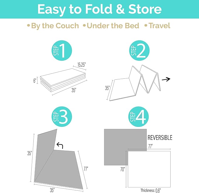 JumpOff Jo - Extra Large Waterproof Foam Padded Play Mat for Infants, Babies, Toddlers, Play Pens & Tummy Time, Foldable Activity Mat, 77 x 70 x 0.6 inches