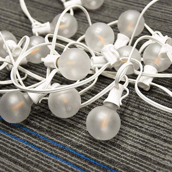25Ft G40 LED Outdoor Christmas Frosted White String Lights with 27 G40 White Pearl Shatterproof Bulbs, Connectable Vintage Christmas Globe Patio Lights for Holiday Wedding Party Café Porch Party-White