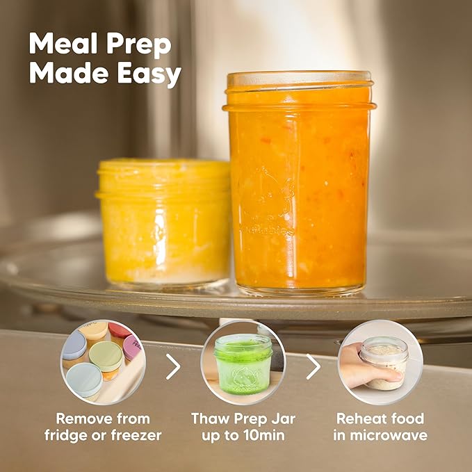 KeaBabies 4pk 8oz Glass Baby Food Containers with Lids - Leak-Proof, Microwavable Small Glass Jars, Baby Purees & Toddler Snack Storage Containers, BPA-Free, Dishwasher & Freezer Safe (Slate)
