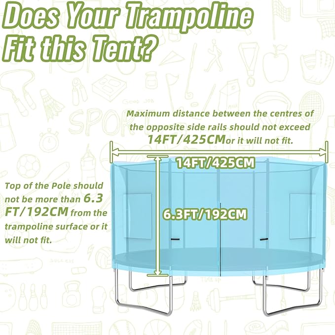 Gardenature 10FT/12FT/14FT Trampoline Tent(Tent Only), Fit Round Trampolines, Shade Cover with LED Light, Outdoor Trampolien Accessories, Anti-Tear, Beige