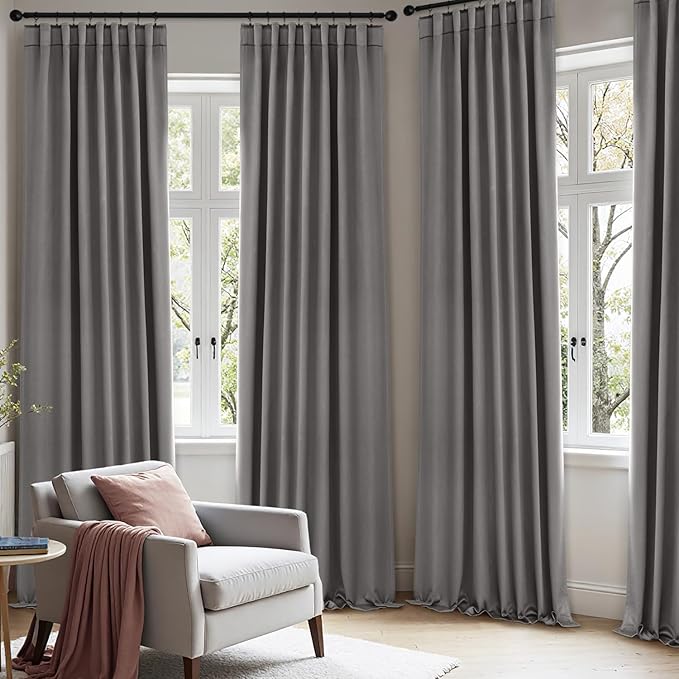 ANRODUO Back Tab Blackout Curtains for Bedroom Living Room, Rod Pocket Pinch Pleated Thermal Insulated Room Darkening Curtains 54 Inches Long 2 Panels, Grey, 42 x 54 Inch