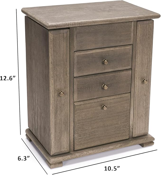 Jewelry Box for Women, Rustic Wooden Jewelry Boxes & Organizers with Mirror, 4 Layer Jewelry Organizer Box Display for Rings Earrings Necklaces Bracelets (Weathered Gray)