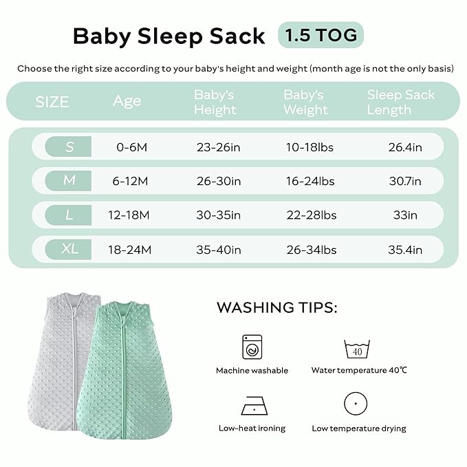 JELLYMONI Fleece Baby Sleep Sack 6-12 Months, 1.5 Tog Warm Winter Baby Wearable Blanket with Plush Dots and 2-Way Zipper, Cotton Toddler Sleep Sack