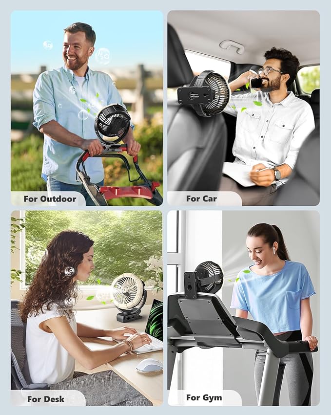 Ausic 3-in-1 Portable Clip on Fan with Misting & LED Lights & Hook, 100ML Baby Stroller Fan, 5200mAh Rechargeable Battery Operated & 360° Rotation & 3 Speeds for Table Outdoor Travel Camp Golf Cart