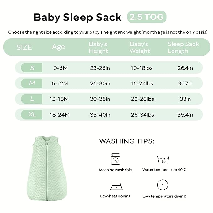 JELLYMONI Baby Sleep Sack TOG 2.5, 0-6 Months Winter Baby Wearable Blanket, 100% Cotton Infant Sleeping Sack 2-Way Zipper Warm Quilted Sleepsack