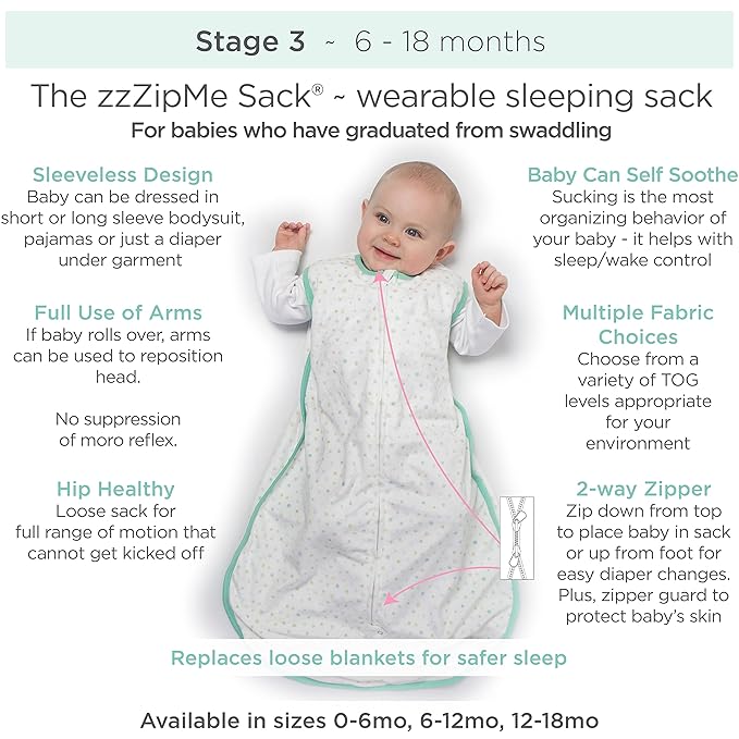 Amazing Baby Cotton Muslin Sleeping Sack, For Baby Boy or Girl, Wearable Blanket with 2-way Zipper, Dots, Blue, Small (0-6 Month)