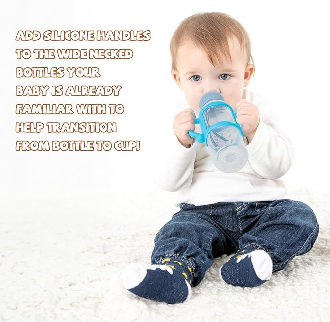Bottle Handles for Dr. Brown's Narrow Baby, Wide-Neck, Removable Easy-Grip Transitional Sippy Cup Handles, 100% Silicone-BPA-Free Material, 4m+ (White, Green, Blue)
