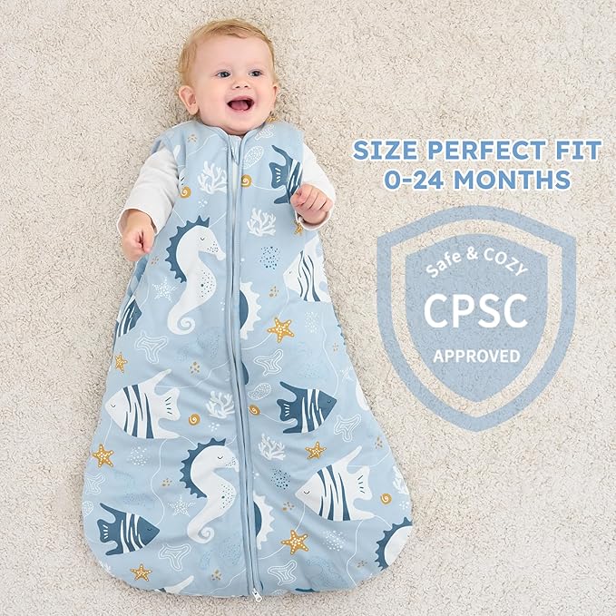 Yoofoss Baby Sleep Sack 6-12 Months, TOG 2.5 Baby Wearable Blanket with 2-Way Zipper, 100% Organic Cotton Fabric Winter Newborn Sleeping Sack, Warm Soft Comfy