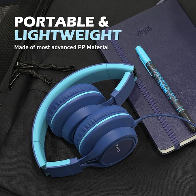 AILIHEN C8 Headphones Wired, On-Ear Headphones with Microphone and Volume Control, Corded 3.5mm Headset for Boys Girl School Smartphones Chromebook Laptop Computer Tablets Airplane Travel (Indigo)