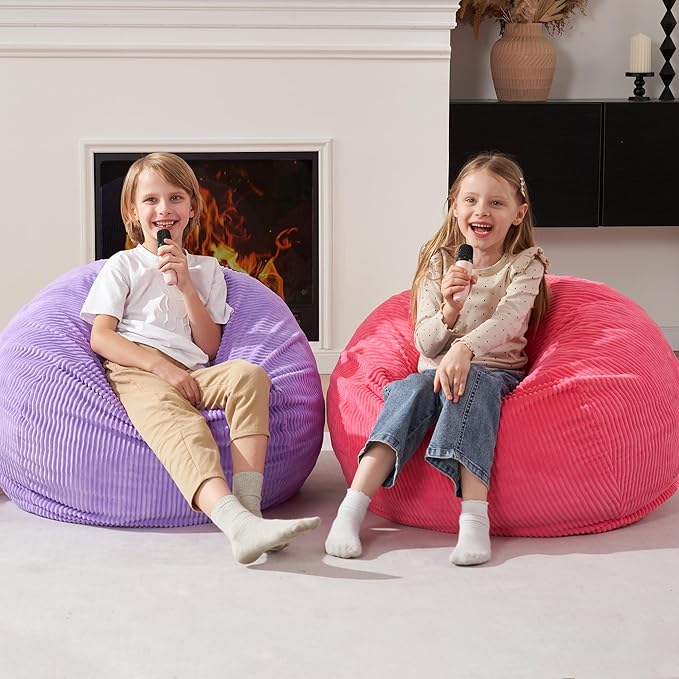 Homguava 2FT Bean Bag Chair,Teardrop Bean Bags Small Beanbag Chair with Memory Foam Filled and Ultra Soft Corduroy Cover for Living Room, Bedroom (Small,Pink)