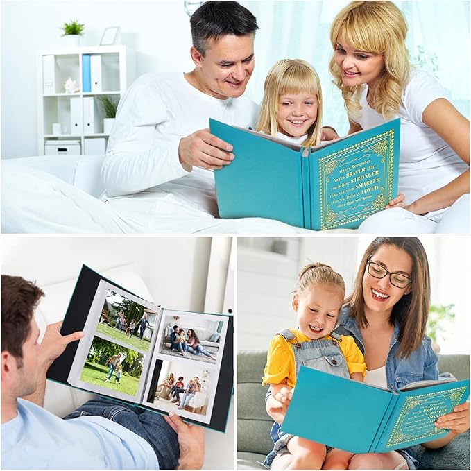 Inspirational Leather Photo Album,Magnetic Self-Stick Page Photo Album,Family Album,Hand Made DIY Albums Holds 3x5, 4x6, 5x7, 6x8 Photos (light blue-always remember)