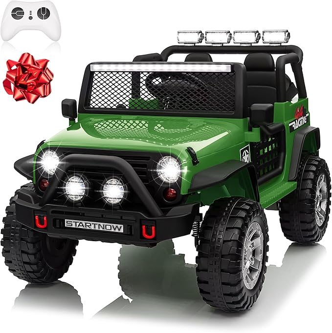 24V 4WD Ride on Truck Car w/800W Motors, Gift Flower, Remote Control, 2 Seaters, Light Bar, 3 Speeds, Pop Music, Power Four Wheels, 24 Volt Ride on Toy Car for Big Kids, Green