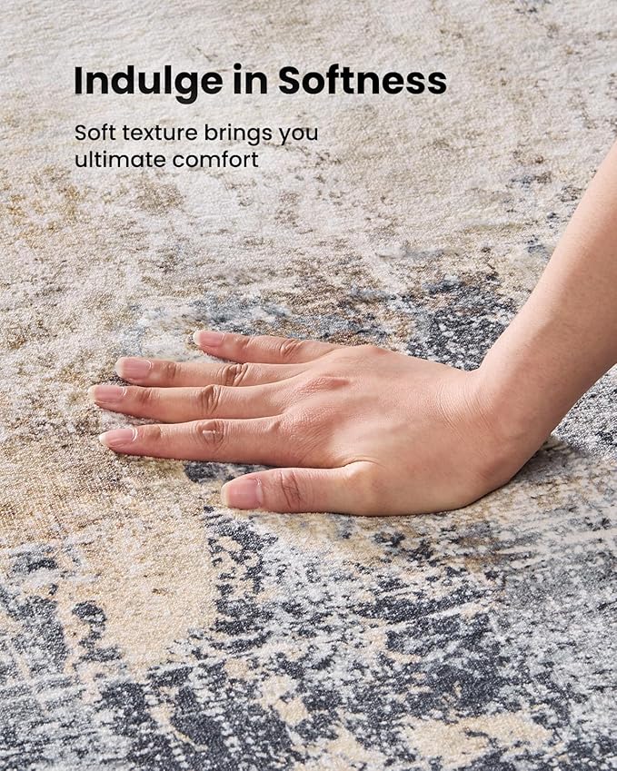 AMADA HOMEFURNISHING 9x12 Large Area Rug, Modern Abstract Living Room Rug with Non-Slip Backing & Short Pile, Washable Rug with Abstract Pattern for Living Room, Bedroom and Dinning Room, Brown