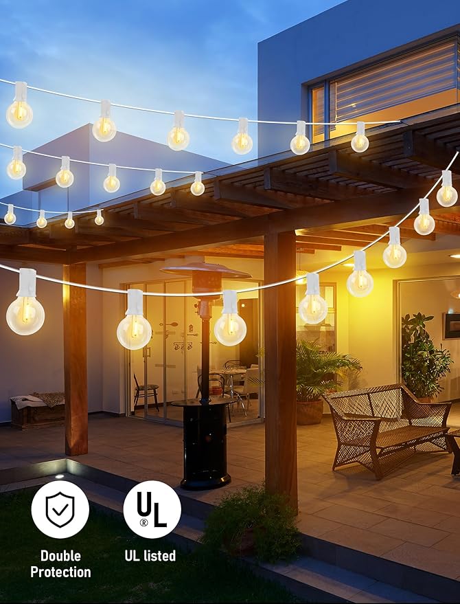 Goothy 50Ft Outdoor LED String Lights with 52 Shatterproof G40 LED Clear Globe Bulbs, Edison Vintage Bulbs E12 Base Hanging Sockets, Decorative Lighting for Café Patio Porch Party Yard Christmas-White