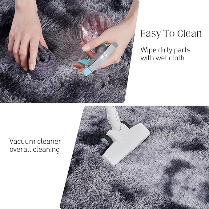 6x9 Area Rugs for Living Room, Fluffy Shaggy Bedroom Rug Indoor Carpet, Anti-Skid Soft High Pile Rug for Nursery, Kids Room, Bedside, Home Decoration, Tie-Dyed Dark Grey