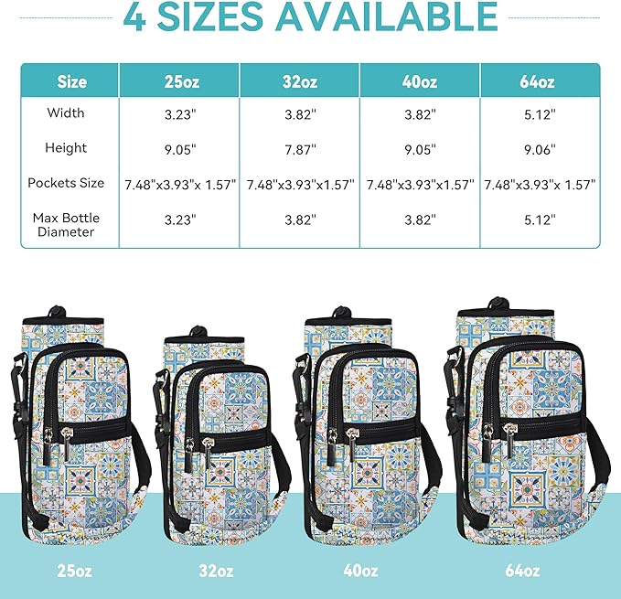 icolor Water Bottle Carrier Bag with Strap 25/32/40 oz Crossbody Bottle Holder with Phone Pocket Sling Sleeve Insulated Neoprene Water Bottle Pouch for Walking Travelling