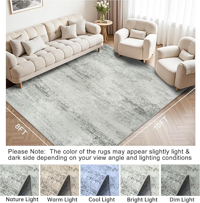 Area Rugs 8x10 Living Room Rugs: Large Modern Abstract Washable Rug with Non-Slip Backing, Thin Carpet for Dining Room Table Bedroom Nursery Indoor Home Office-Gray