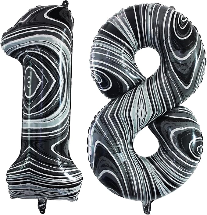 GOER Number 18 Balloons for 18th Birthday Sweet 18 Party Decorations,42 Inch Jumbo Foil Helium 81 Balloons for 81st Birthday Party Decoration (Marble Black)
