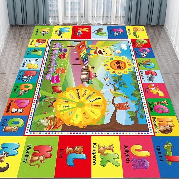 ABC Rug for Kids Room, ABC Mats for Floor Toddlers, Alphabet Play Mat Elementary Preschool Kid's Rugs wtih ABC, Numbers, Animals - (59X39.4 Inches)