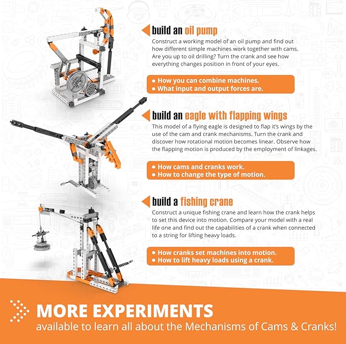 Engino- STEM Toys, Mechanics Cams & Cranks, Engineering Kit for Kids 9+, Learning & Education Set, Gifts for Boys & Girls, STEM Building Toys (8 Model Options)