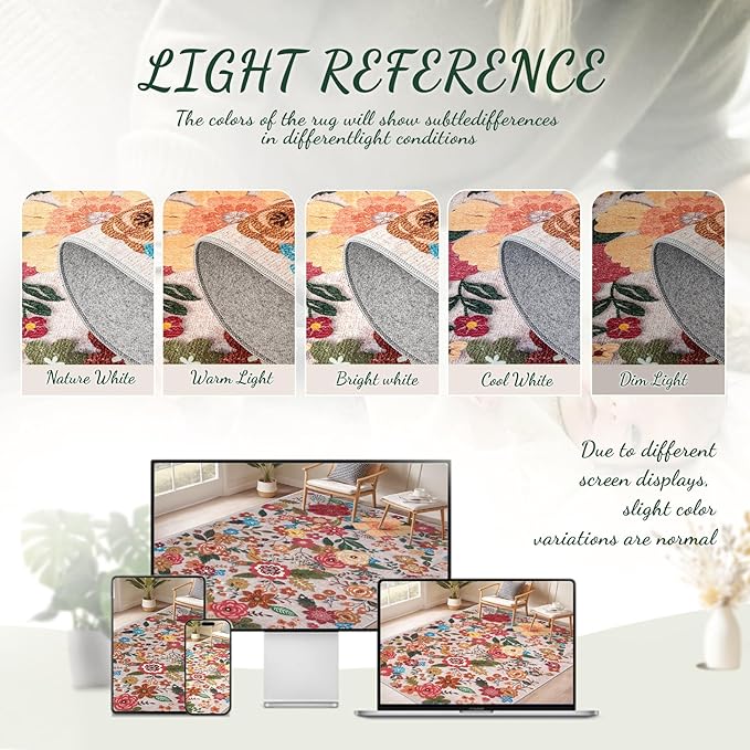 Area Rug Living Room Rugs: 6x9 Washable Rug Vintage Floral Soft Boho Non Slip Carpet Indoor Floor Non Shedding Low Pile Thin Carpets for Bedroom Dining Room Farmhouse Nursery Home Office Beige