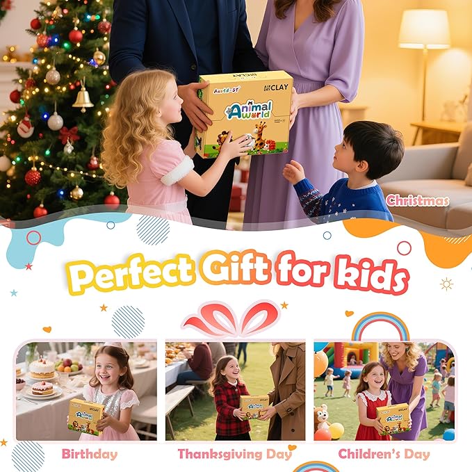 Air Dry Clay Kit - Animal Theme, Modeling Clay for Kids, DIY Model Magic Clay with Sculpting Tools and Tutorials, 12 Boxes Molding Clay, Ultra Light, Soft & Non-Toxic, Arts and Crafts Gift for Kids