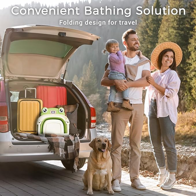 Baby Bathtub, Collapsible Newborn Bathtub for Infant to Toddler 0-24 Months with Soft Cushion and Thermometer,Portable Travel Newborn Tub with No-Slip Feet, Baby Shower Gifts,Green