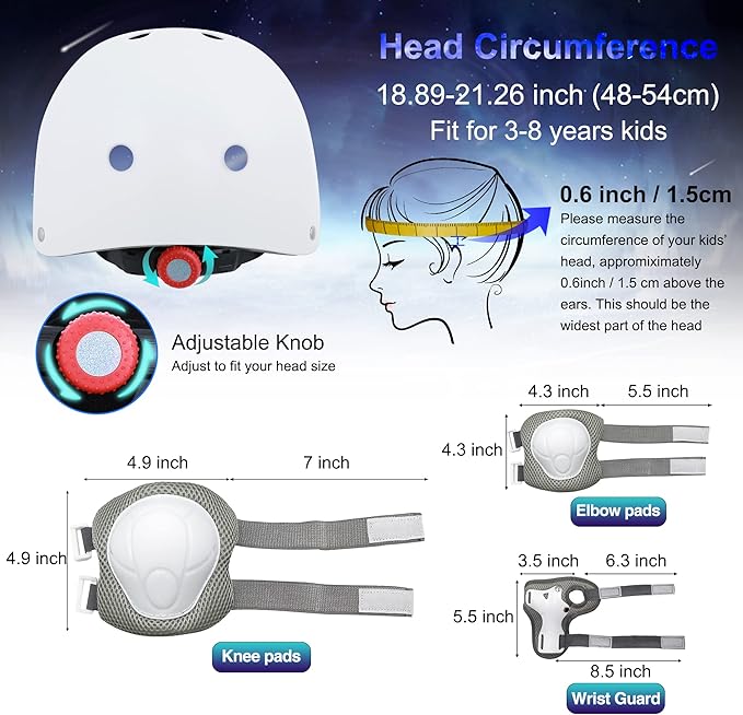 Kids Bike Helmet with DIY Stickers and Knee Pads Elbow Pads Wrist Guard Set for Ages 3-8-14 Toddler Boys Girls Helmet for Roller Skates Cycling Skateboarding Bicycle Scooter