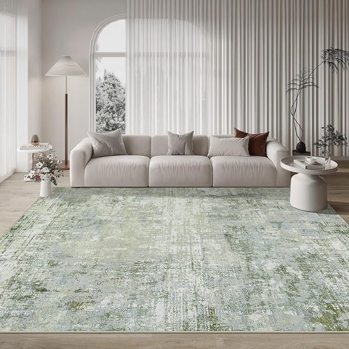 10x14 Area Rugs Large Living Room Rug Washable: Modern Abstract Rug Indoor Modern Carpet Non Slip for Dining Room Bedroom Nursery Home Office Green