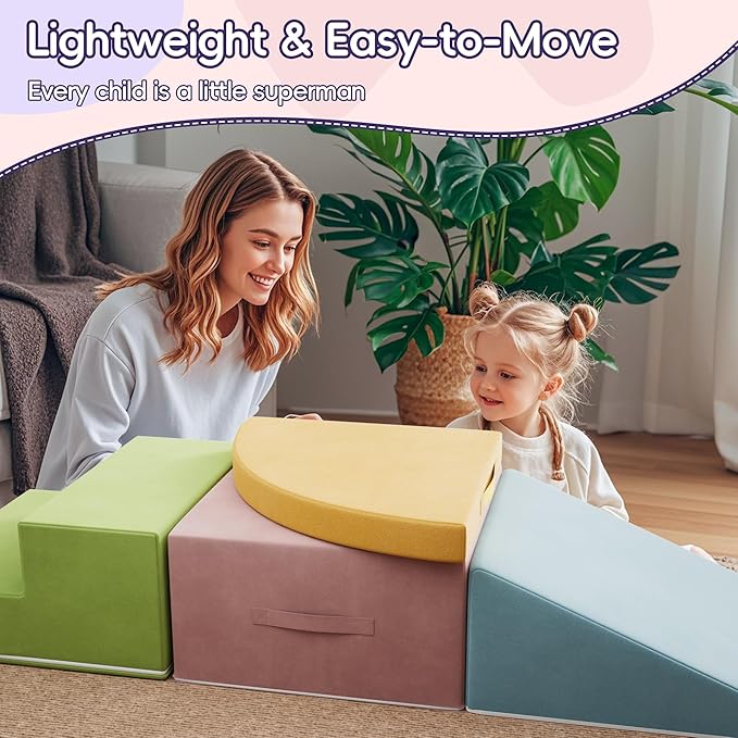 4 Piece Foam Climbing Blocks for Toddlers, Baby Climbing Gym with Ultra High Density Foam for Crawling and Sliding, Indoor Soft Play Set for Infant, Babies & Kids - Multicolor (Multicolor A, 4-Piece)