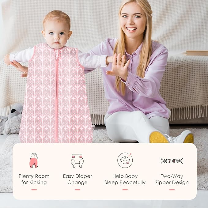 SWEET DOLPHIN Baby Sleep Sack 0-6 Months - 100% Cotton 2-Way Zipper TOG 0.5 Infant Wearable Blanket, Newborn Essentials Toddler 3 Pack Sleeping Sacks - Pink
