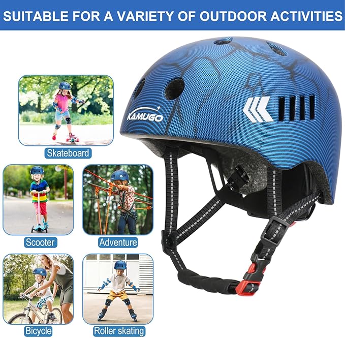 KAMUGO Kids Bike Helmet Set, Toddler Helmet for Ages 2-8 Boys Girls with Sports Protective Gear Set Knee Elbow Wrist Pads for Skateboard Cycling Scooter Rollerblading