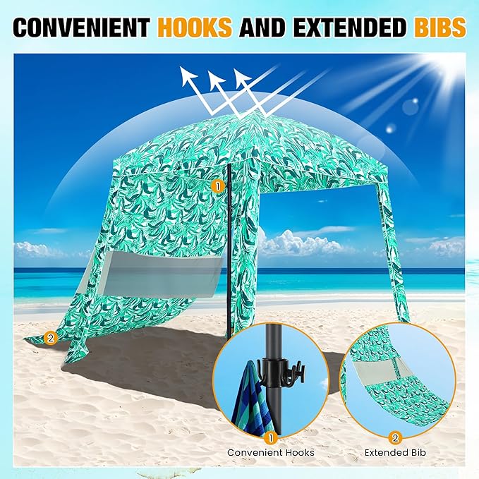 HOMEDEMO Beach Canopy UPF 50+, 6'×6', Easy Set up and Take Down Tent with Sand Pockets, Side Wall Shade Wind Waterproof for Kids, Family & Friends