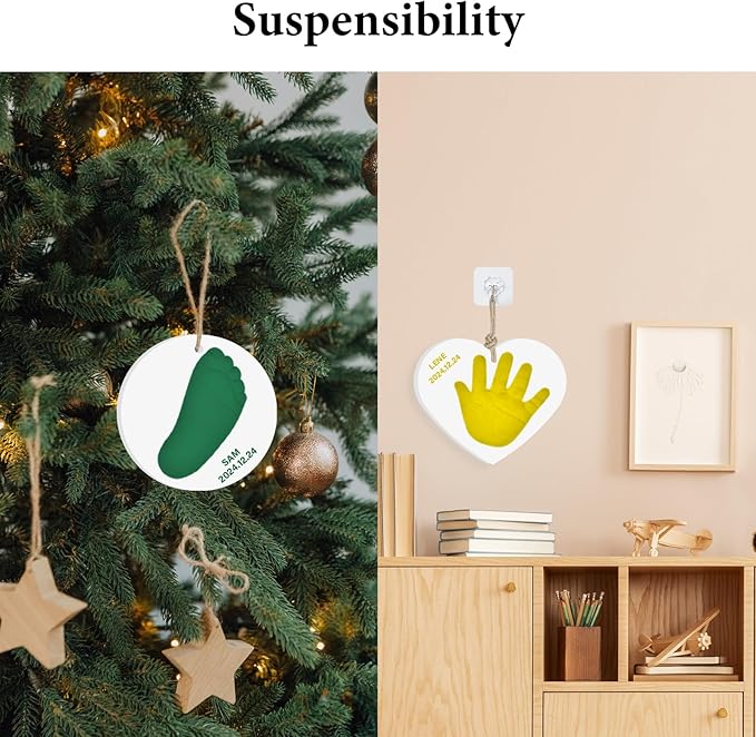 Baby Handprint Footprint Keepsake Ornament Kit, Personalized Baby Foot Printing Kit for Newborn Clay Impression Handmade DIY Imagination to Create