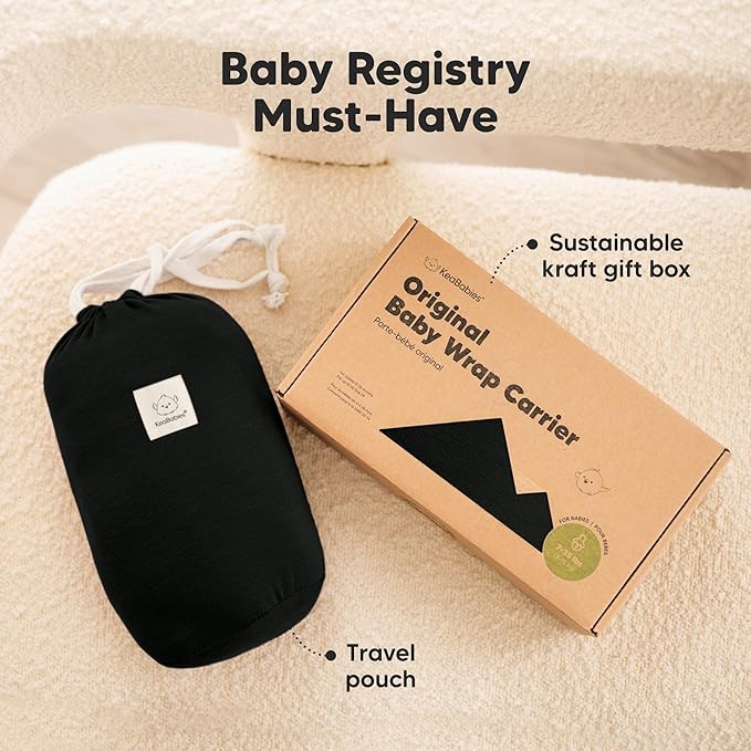 KeaBabies Baby Wrap Carrier - All in 1 Original Baby Carrier Newborn to Toddler Sling, Easy to Wear, Hands Free Bonding, Lightweight, Breathable Infant Wraps (Trendy Black)
