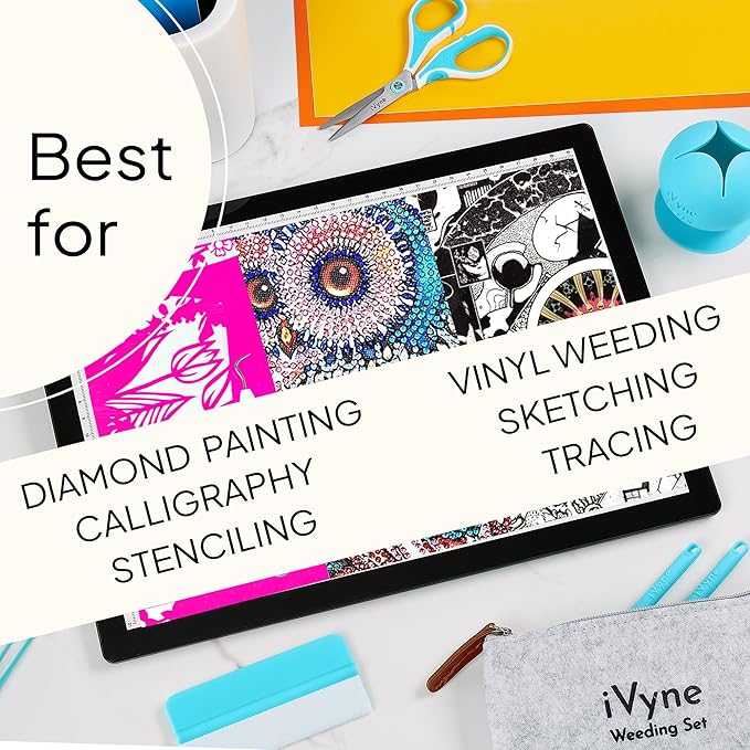 iVyne Rechargeable A4 Light Pad for Tracing & Weeding - LED Light Board for Weeding Vinyl - for Cricut Vinyl Weeding Tools - Ultra-Thin & Portable - Perfect for Artists & Crafters - Black