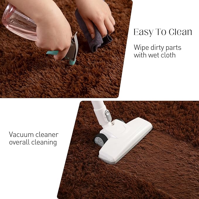 Area Rug 4x5.8, Soft Rugs for Living Room, Plush Fluffy Rugs for Bedroom, Non-Slip Indoor Carpet for Nursery, Study Room, Playroom, Home Decor, Brown
