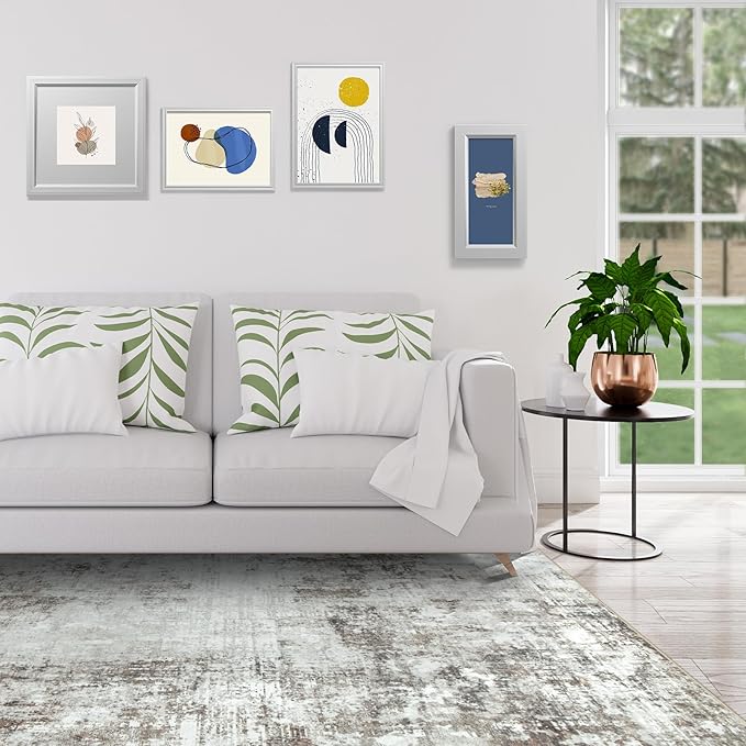 4x6 Area Rugs for Living Room Rug Washable: Modern Large Rug for Dining Room Bedroom Carpet Non Slip Low Pile 4 by 6 Indoor Abstract Nursery Home Office Brown Grey