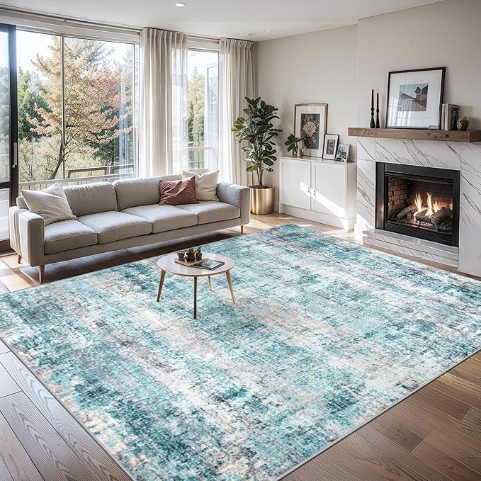 6x9 Area Rugs for Living Room - Washable Rug Modern Abstract Soft Large Neutral Non-Slip Carpet Indoor Floor Thin Carpets for Bedroom Dining Room Farmhouse Nursery Home Office Green