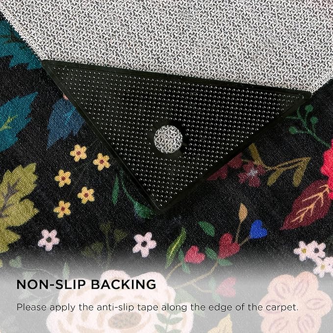 5x7 Washable Rug for Living Room, Floral Black Area Rug, Non Slip Low Pile Soft Flower Carpet, Large Rugs for Bedroom, Dining Room, Office, Kids Playroom, Nursery