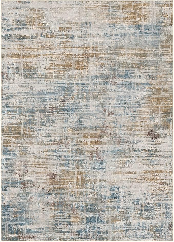 Area Rug for Living Room: 4x6 Washable Neutral Abstract Modern Soft Rugs Non Slip Indoor Floor Stain Resistant Carpet for Bedroom Dining Room Office Nursery - Blue Brown