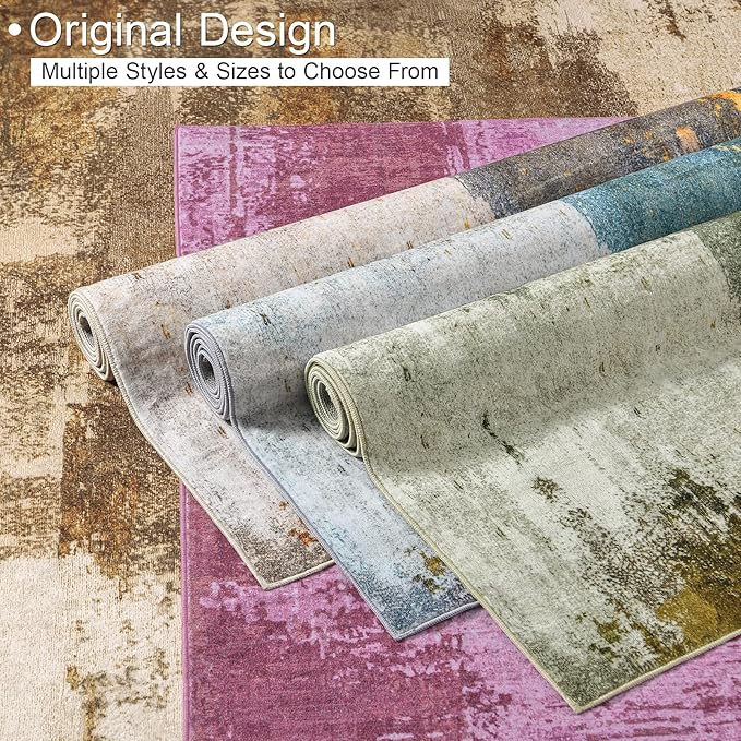 Kelarea Living Room Rug, 8x10 Rug Modern Abstract Washable Rugs Grey Faux Wool Vintage Carpets, Non Slip Rugs for Bedroom, Dining Room, College Dorm, Kids Playroom, Home Office