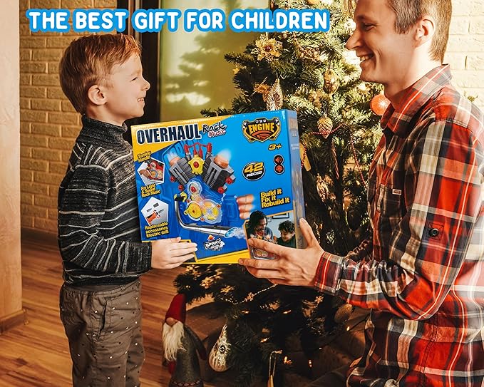 Engine Building Kit, Kids Mechanic Repair Set for Kids Motorcycle Engine,Take Apart Toys-42pc Playset,STEM Engine Model Kit Toy with Cool Lights&Sounds,Educational Toys for 3+ Year Old (Blue)