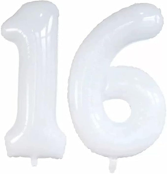 GOER Number 16 Balloons for 16th Birthday Sweet 16 Party Decorations,42 Inch Jumbo Foil Helium 61 Balloons for 61st Birthday Party Decoration (White)